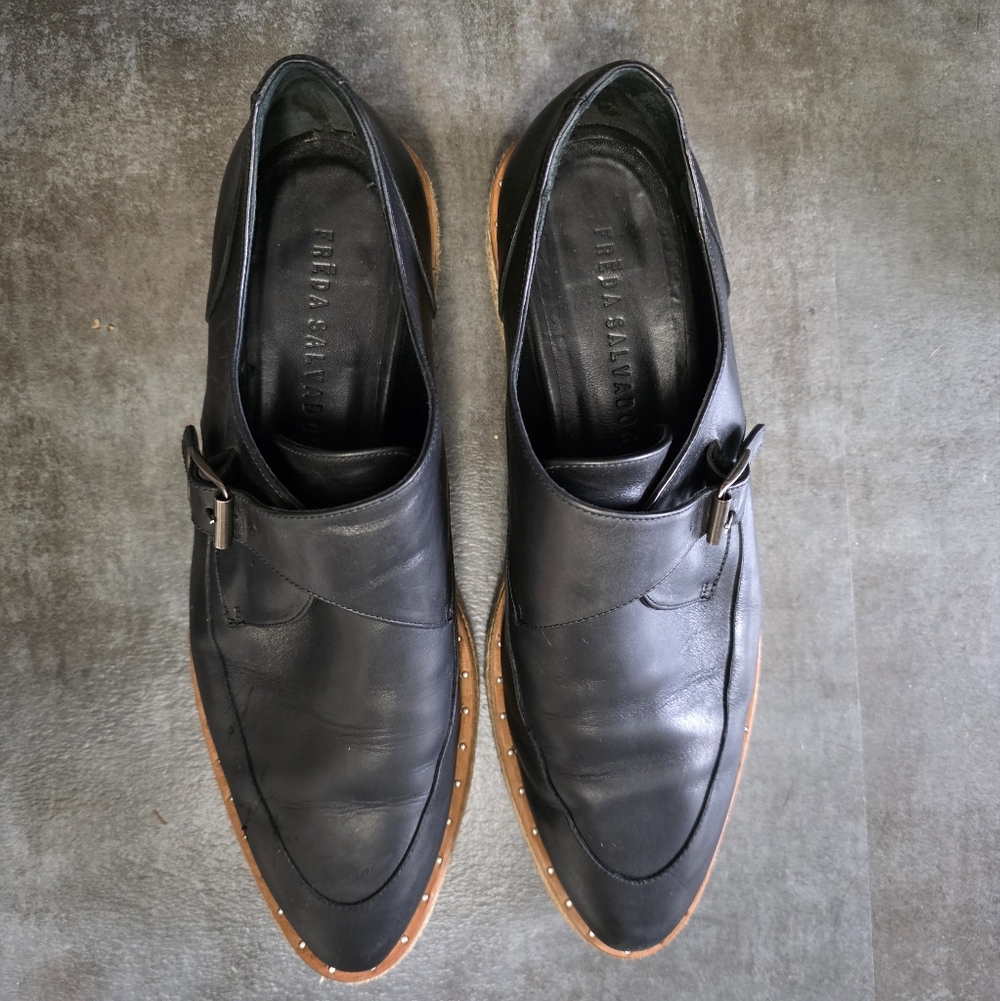 Therow Black Leather Pointed Loafers with Buckle Detail